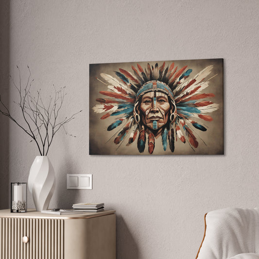 Native American Inspired War Chief Art on Stretched Canvas