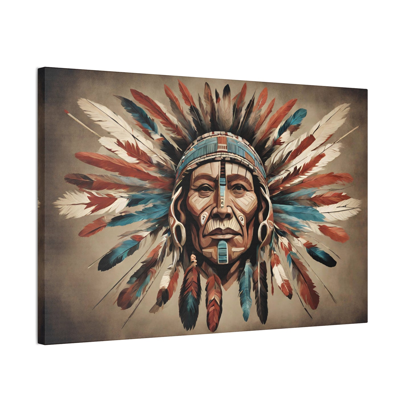 Native American Inspired War Chief Art on Stretched Canvas