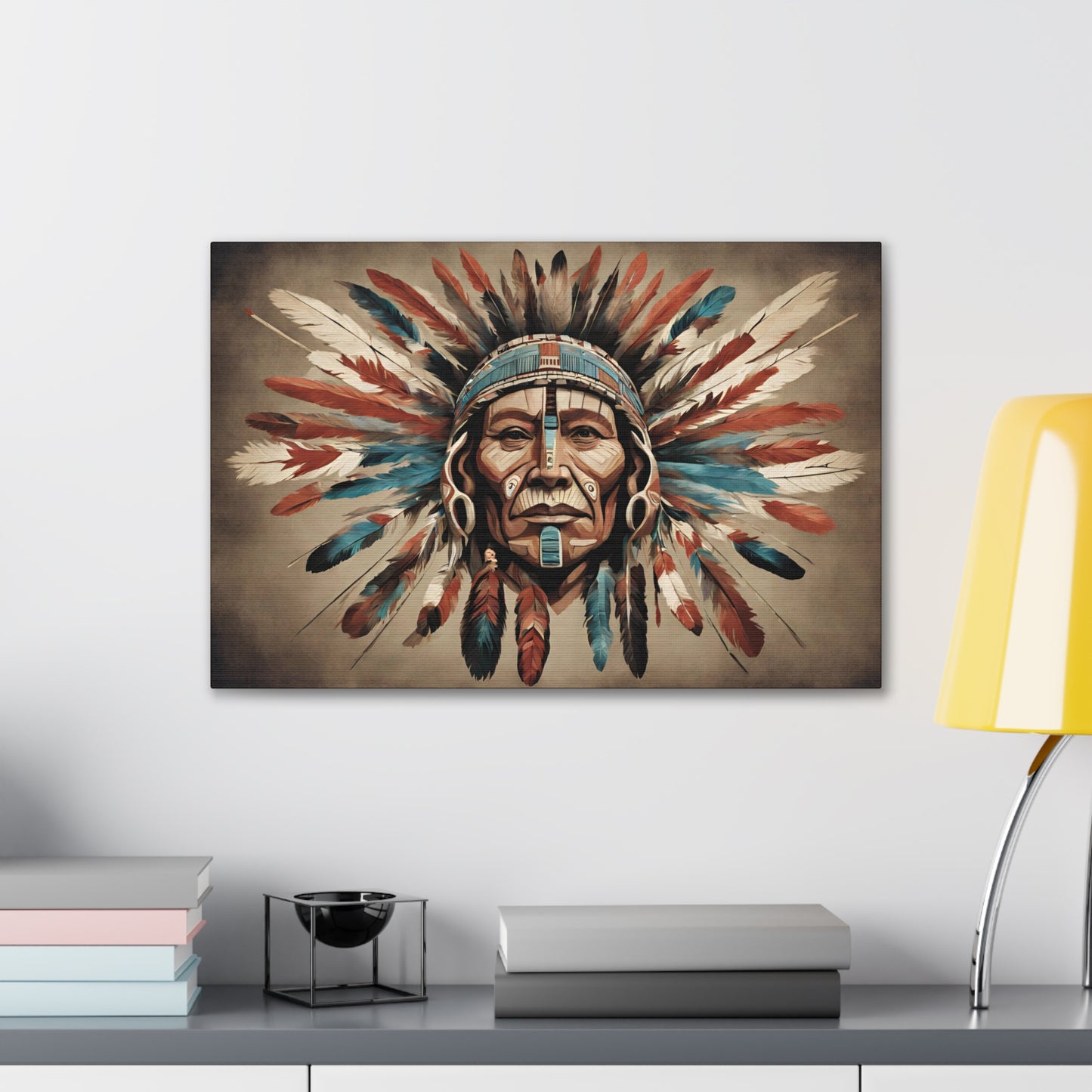 Native American Inspired War Chief Art on Stretched Canvas