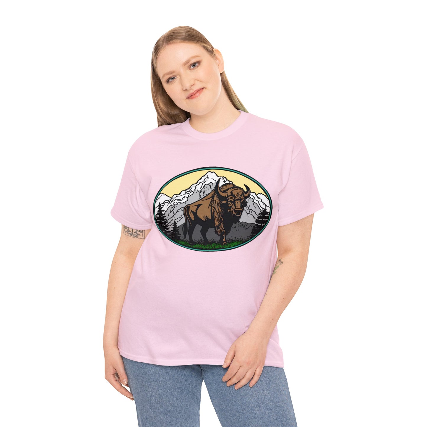 Native American Inspired Design Buffalo Mountain Tee Shirt