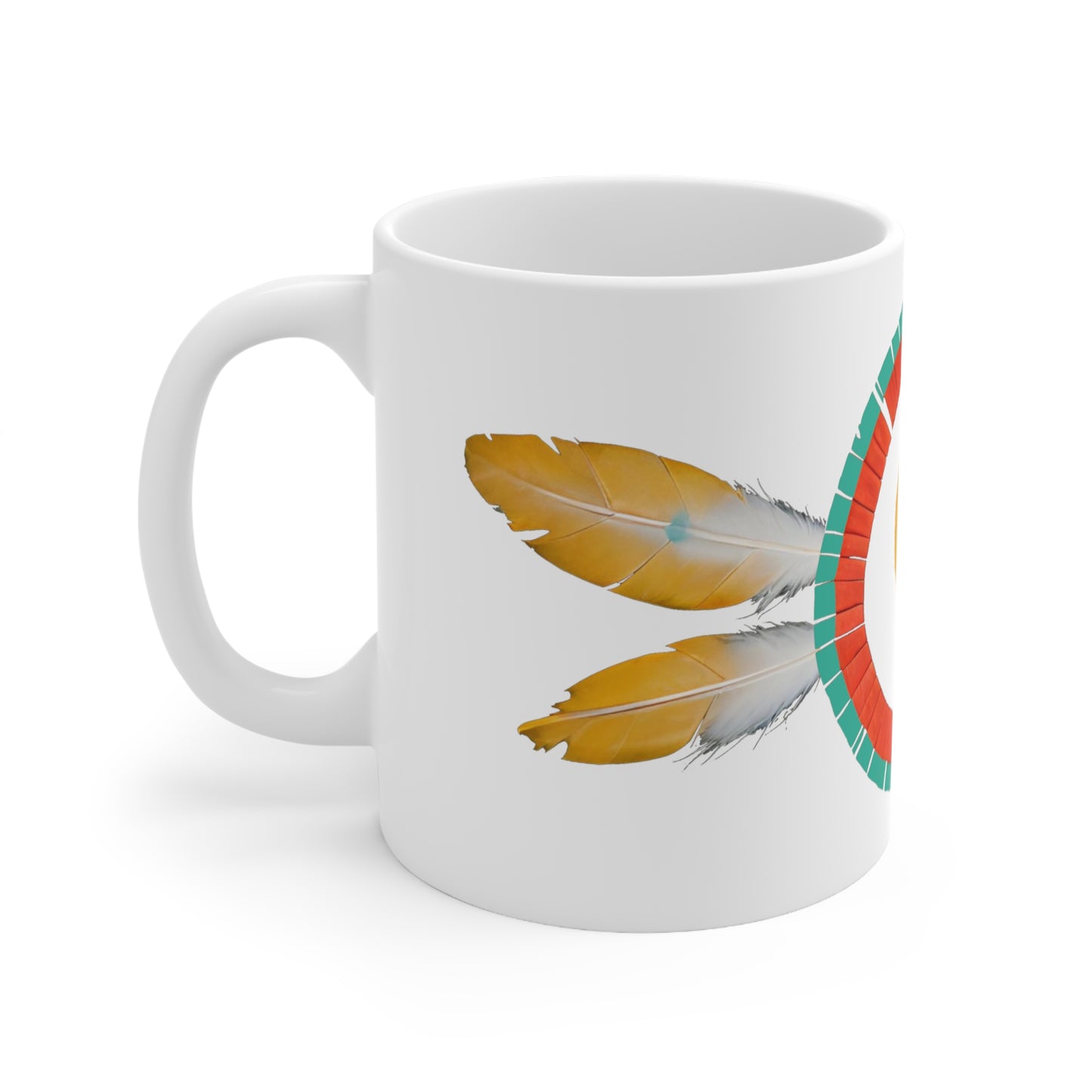 Native American Four Feathers Bustle Design 11 oz White Mug