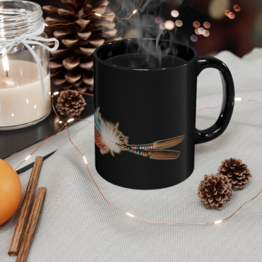 Native American Feathers Design 11 oz Black Mug