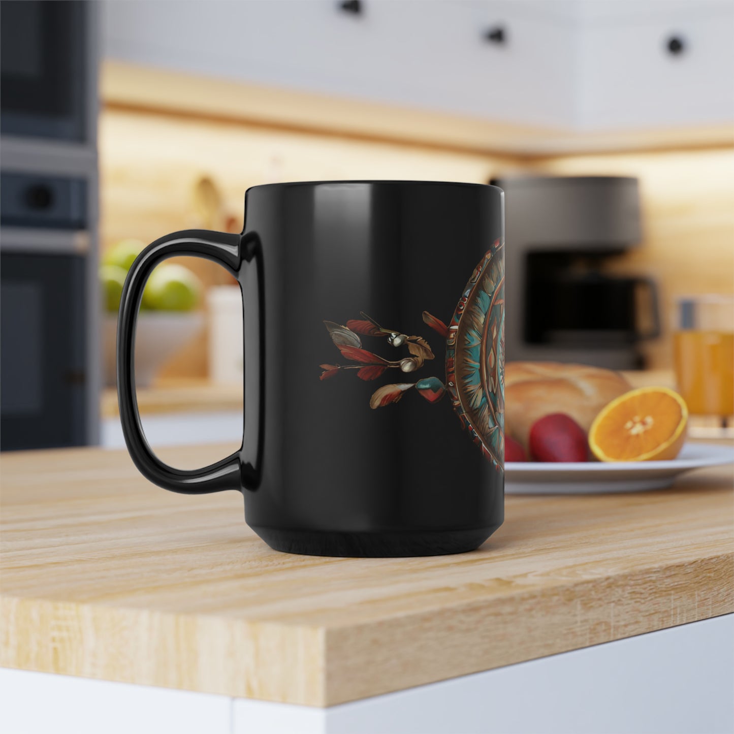 Native American Large Shield Design 15 oz Black Mug