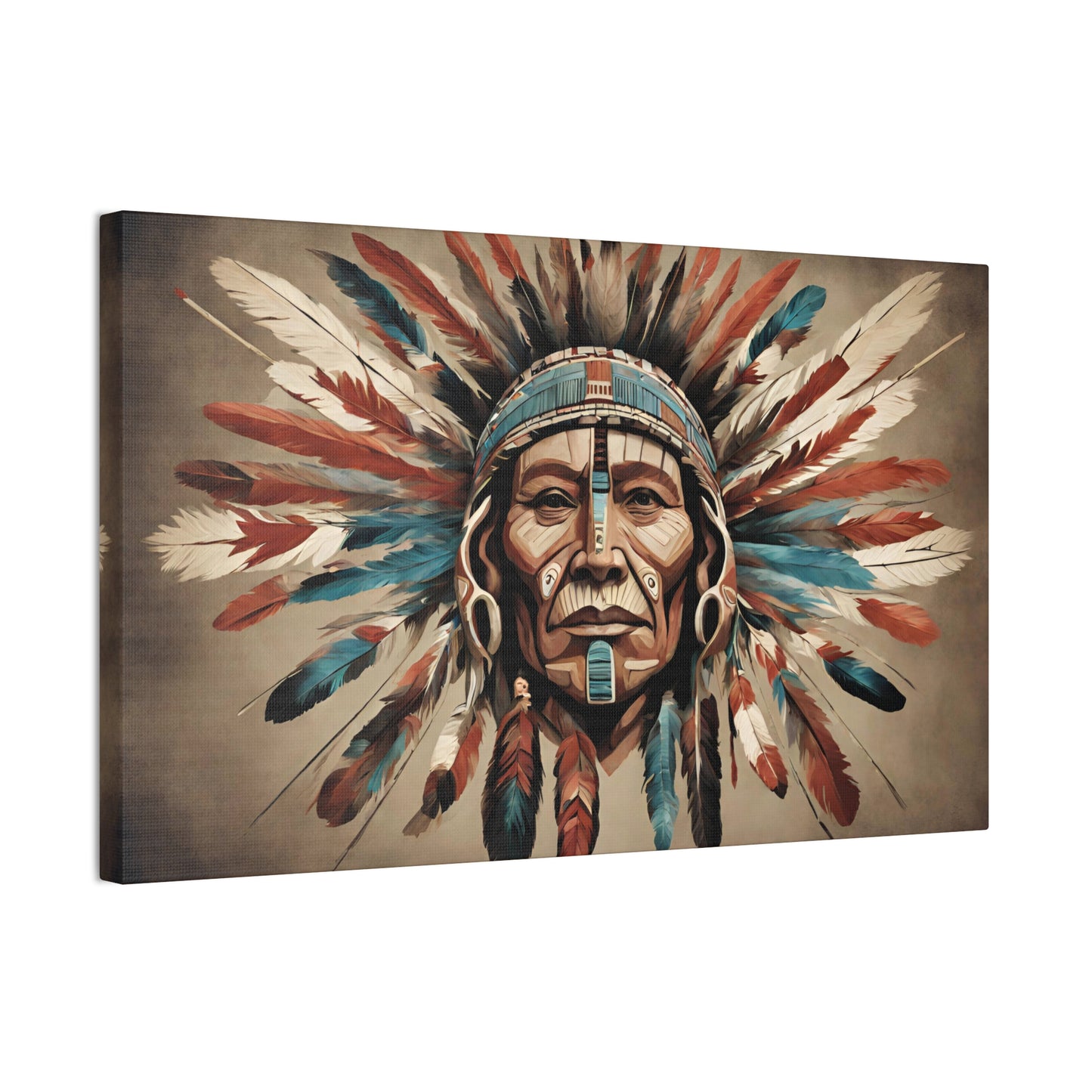 Native American Inspired War Chief Art on Stretched Canvas