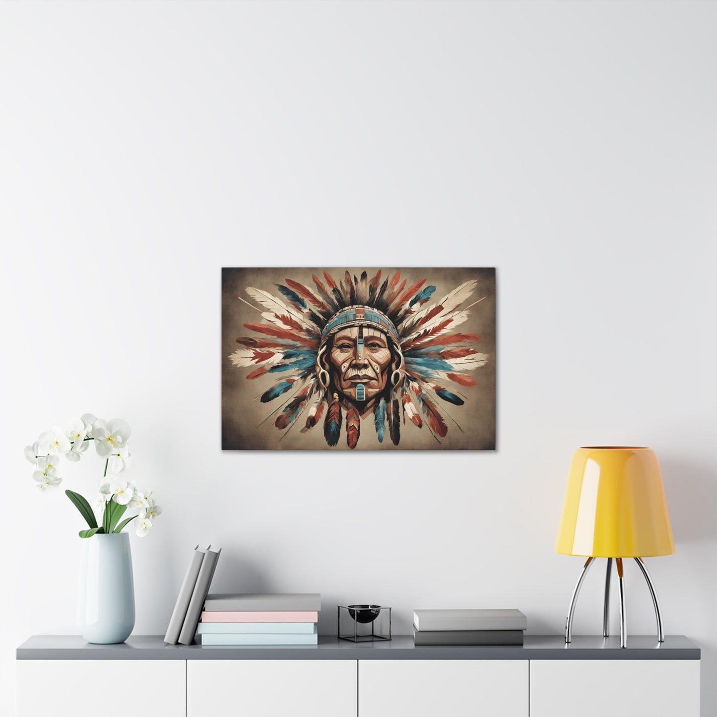 Native American Inspired War Chief Art on Stretched Canvas