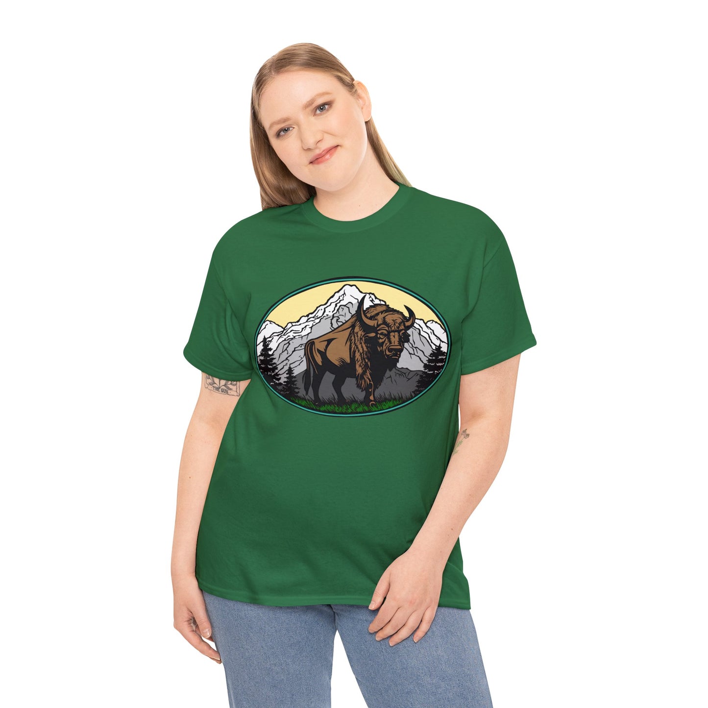 Native American Inspired Design Buffalo Mountain Tee Shirt