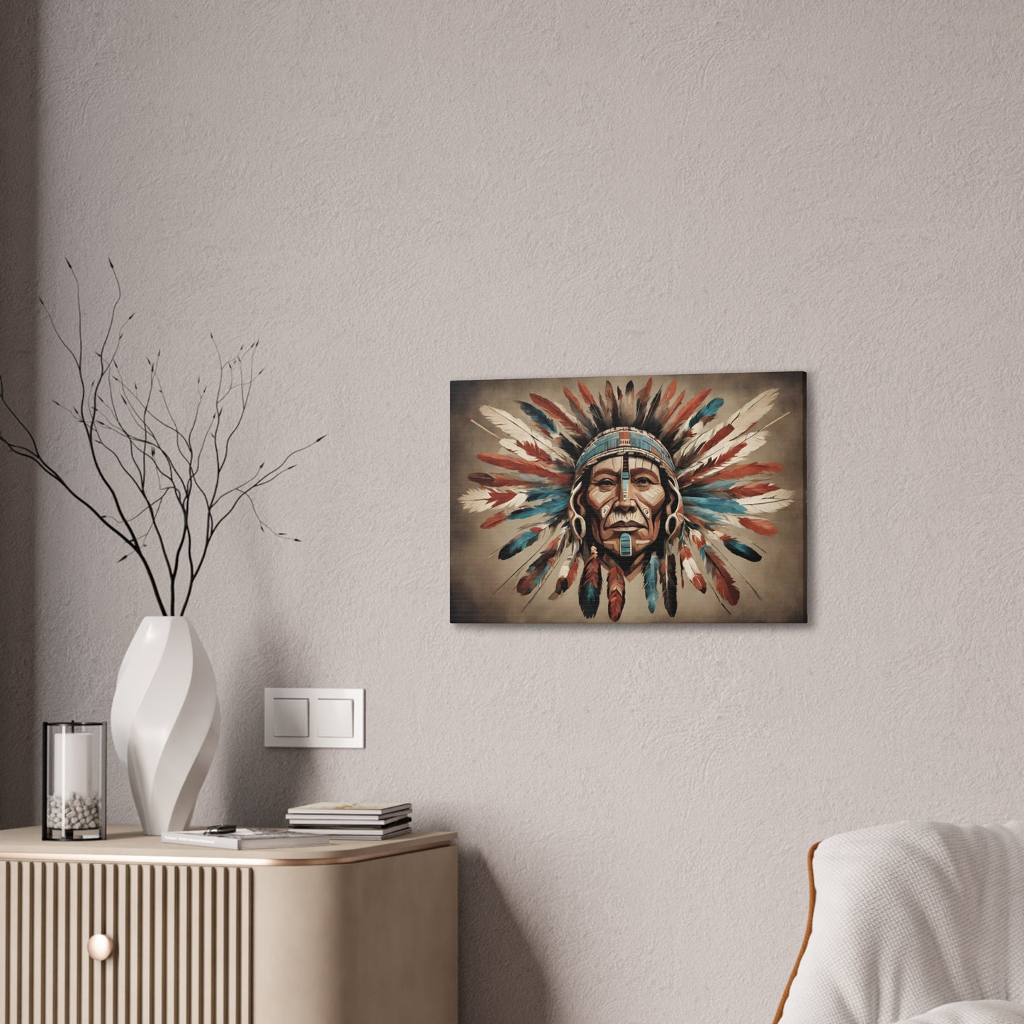 Native American Inspired War Chief Art on Stretched Canvas