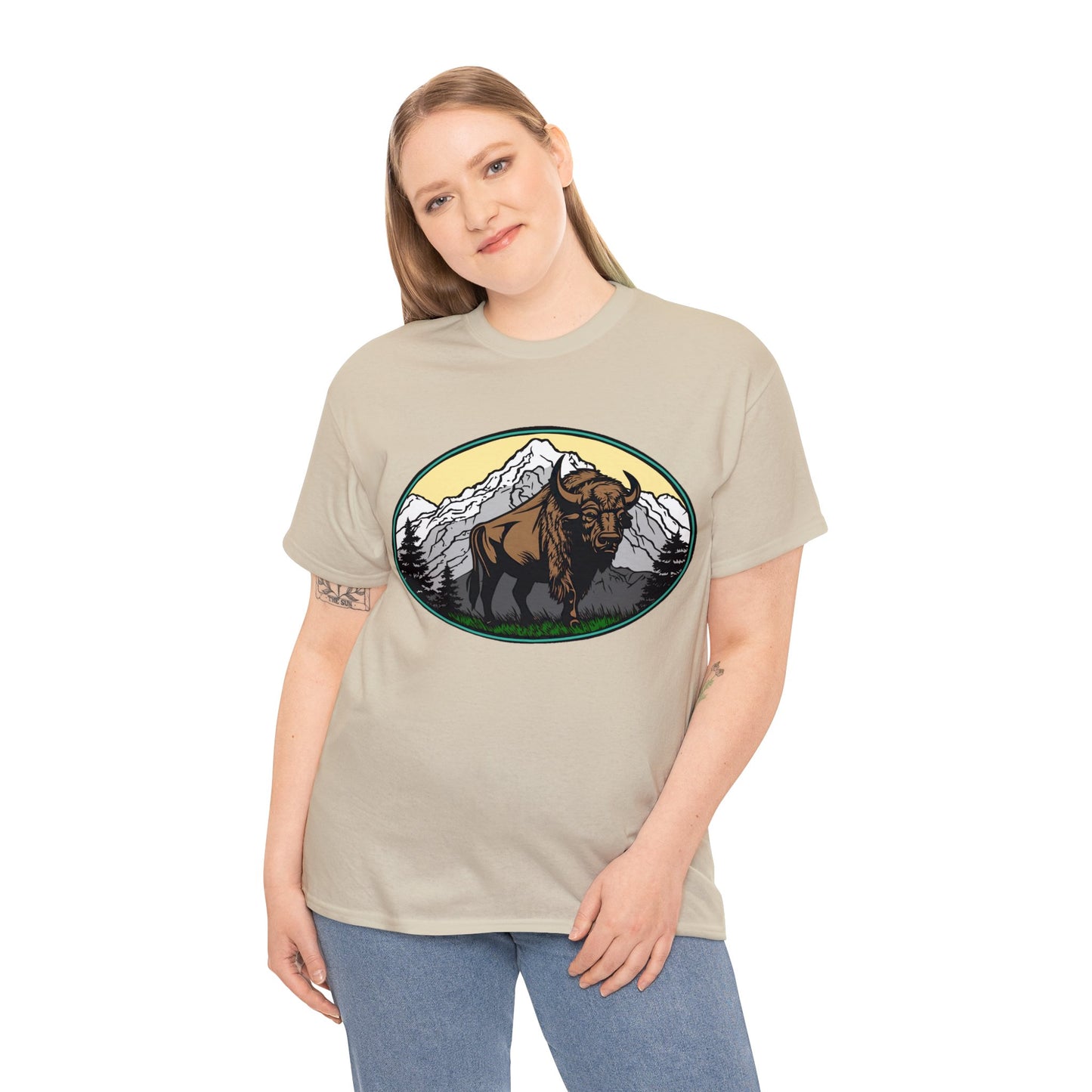 Native American Inspired Design Buffalo Mountain Tee Shirt