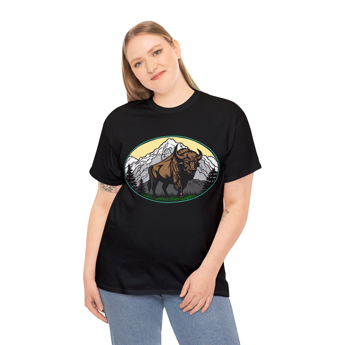 Native American Inspired Design Buffalo Mountain Tee Shirt