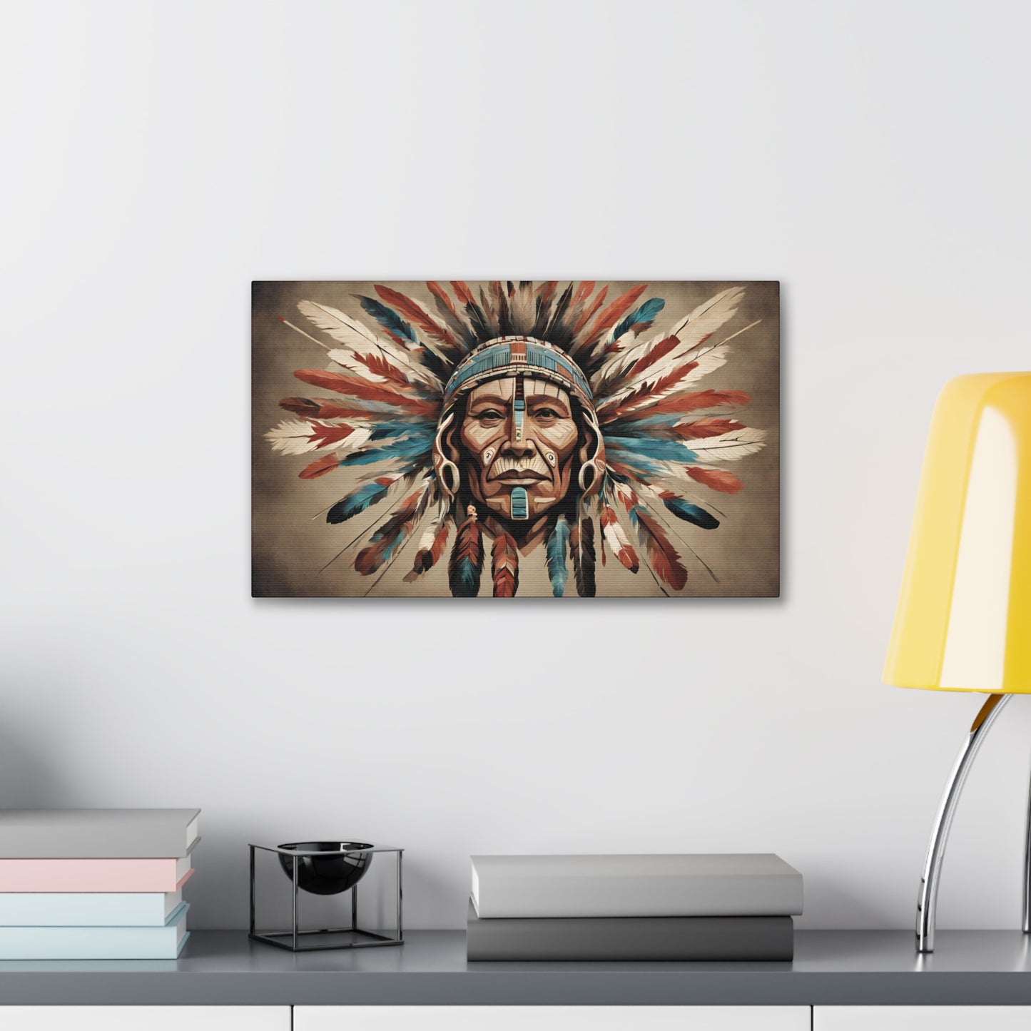 Native American Inspired War Chief Art on Stretched Canvas