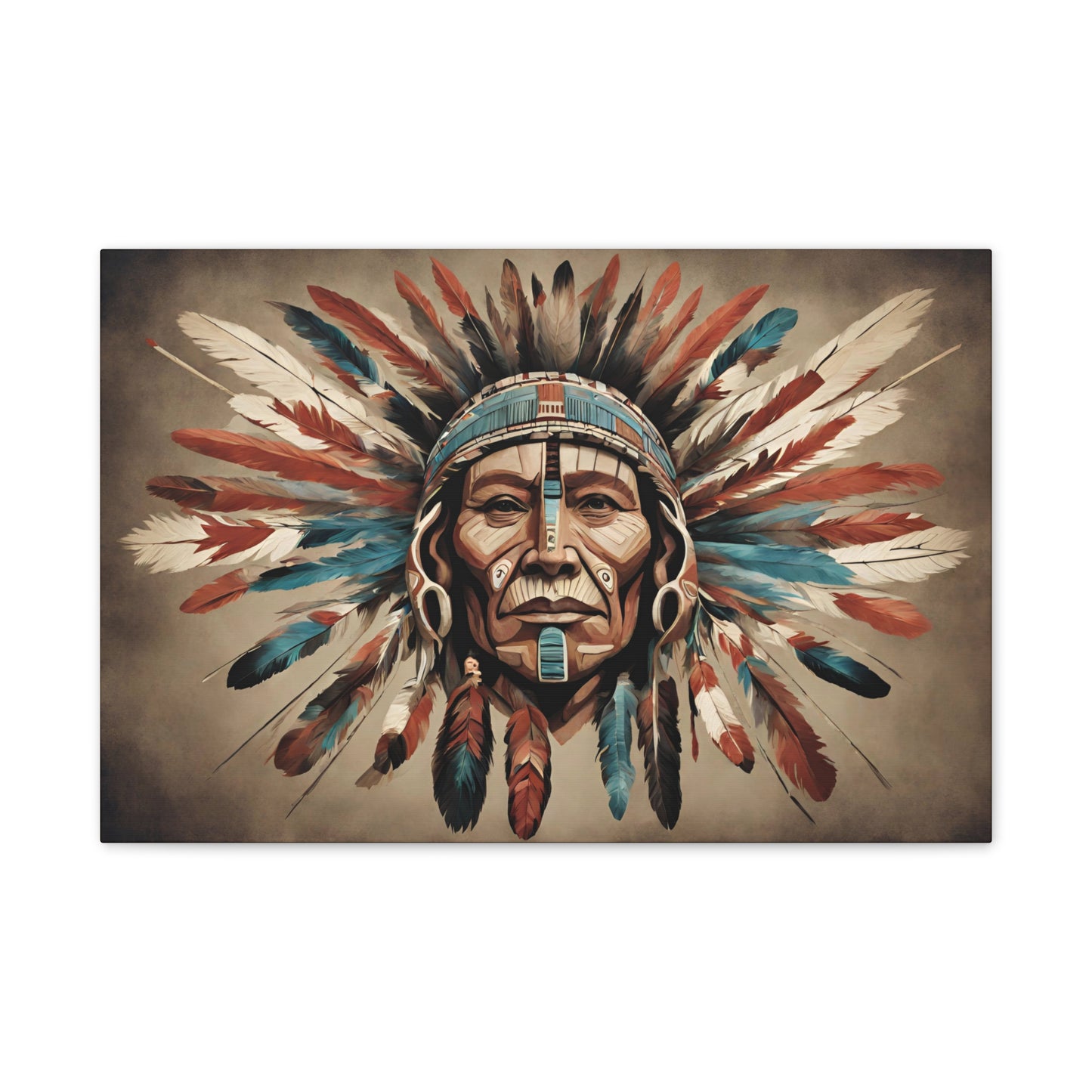 Native American Inspired War Chief Art on Stretched Canvas