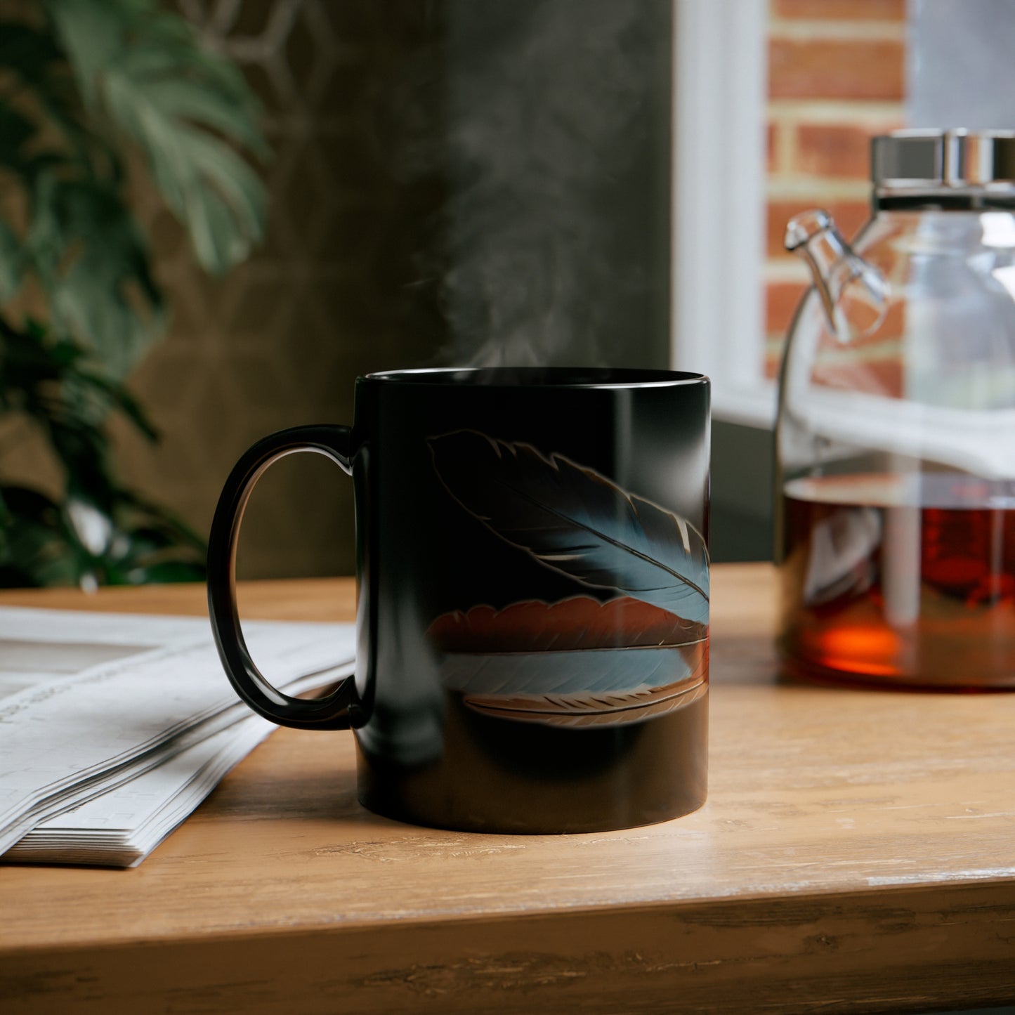 Native American Feathers Design 11 oz Black Mug