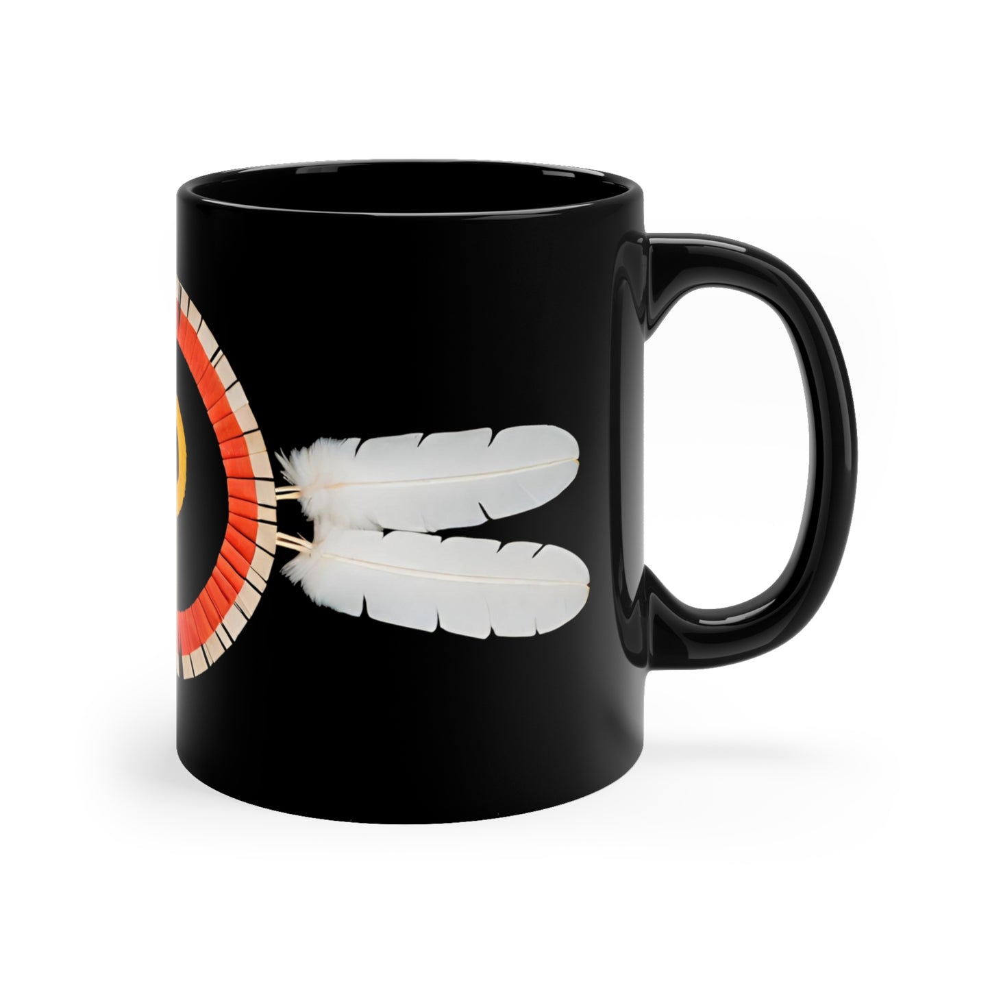 Native American Four Feathers Bustle Design 11 oz Black Mug