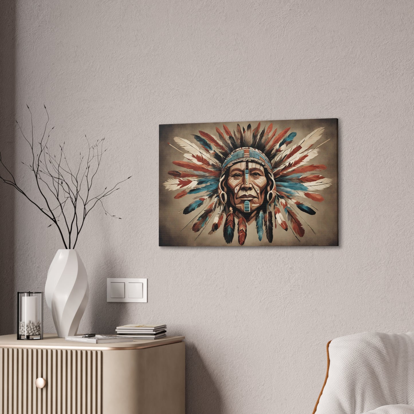 Native American Inspired War Chief Art on Stretched Canvas