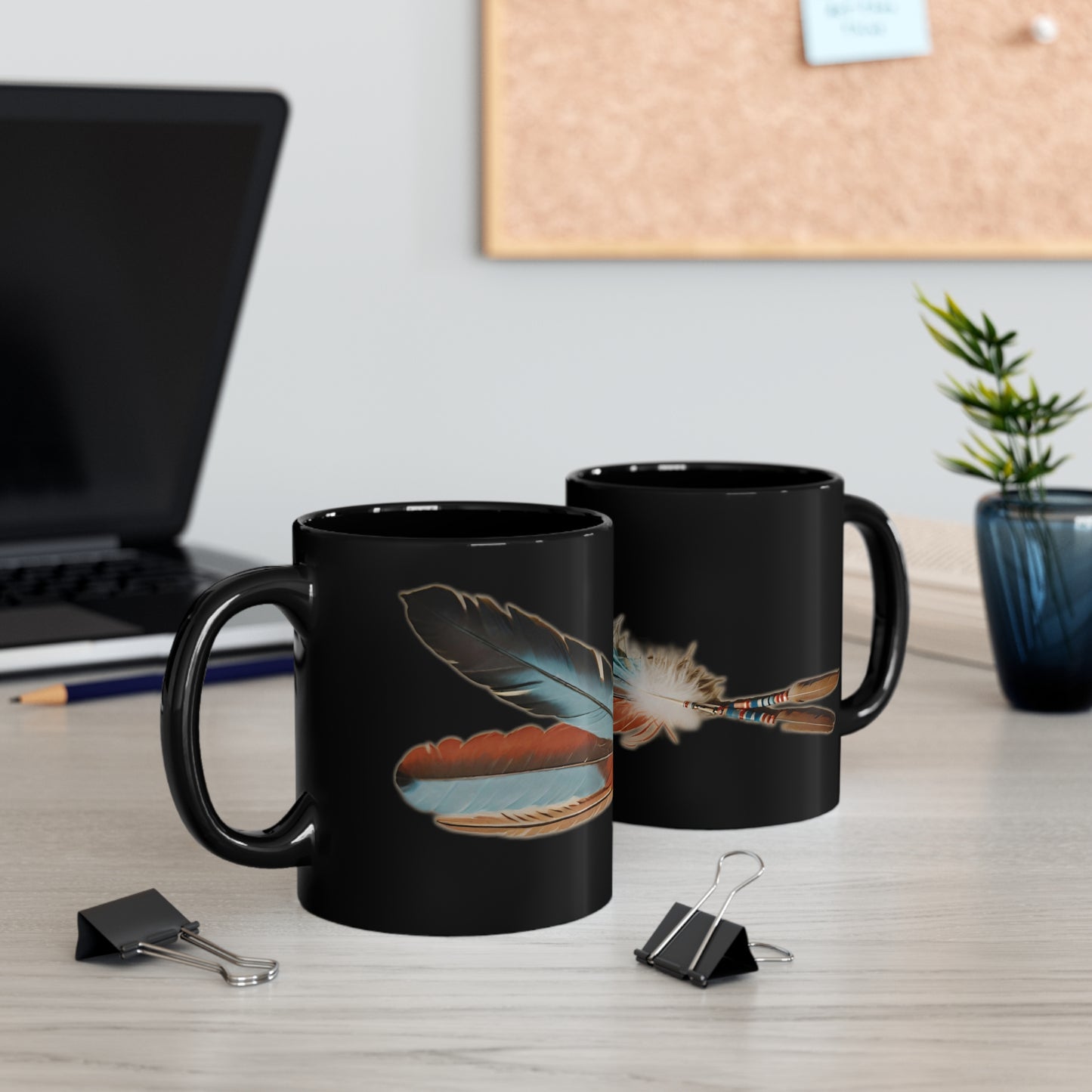 Native American Feathers Design 11 oz Black Mug