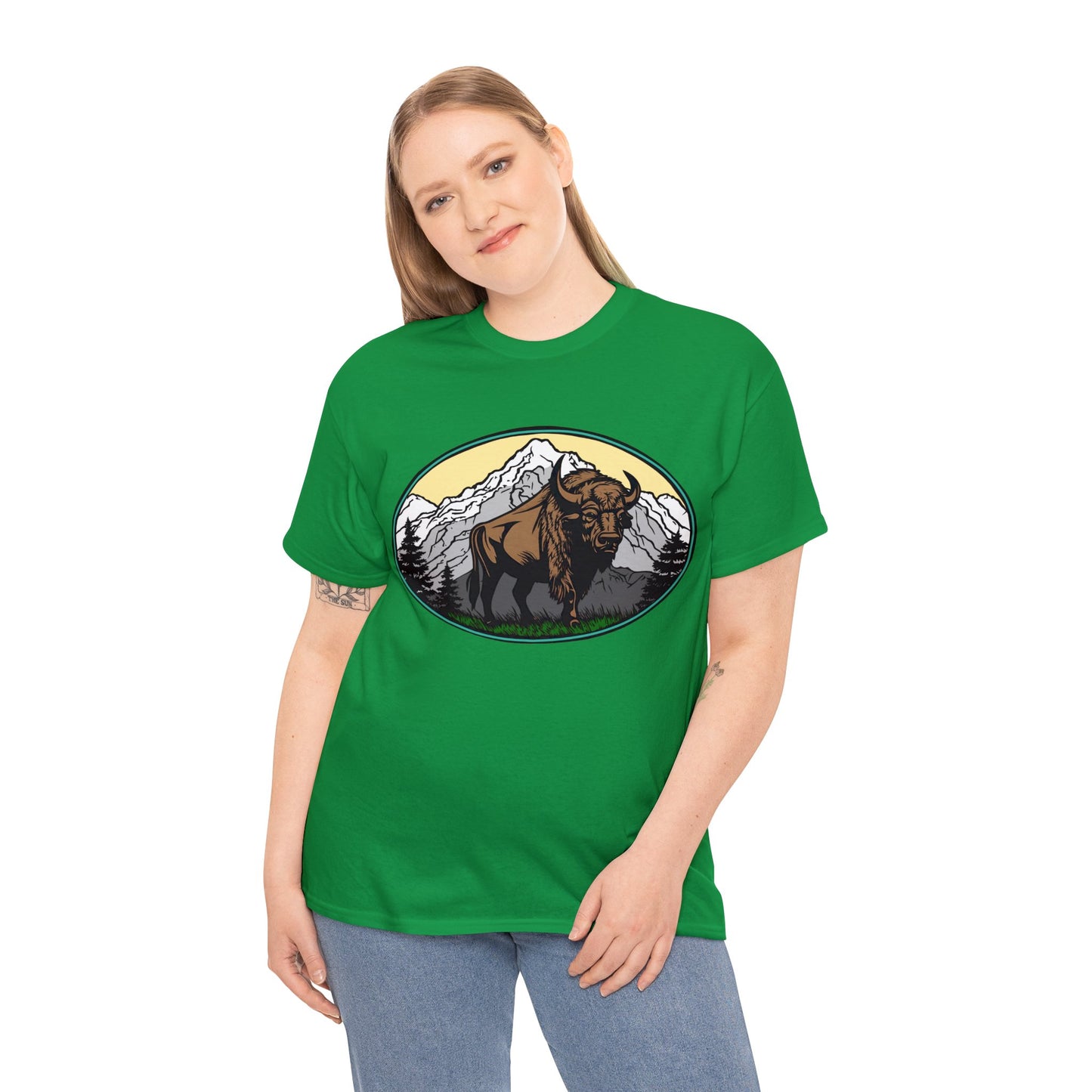 Native American Inspired Design Buffalo Mountain Tee Shirt