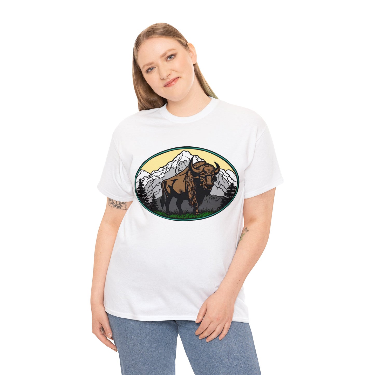 Native American Inspired Design Buffalo Mountain Tee Shirt