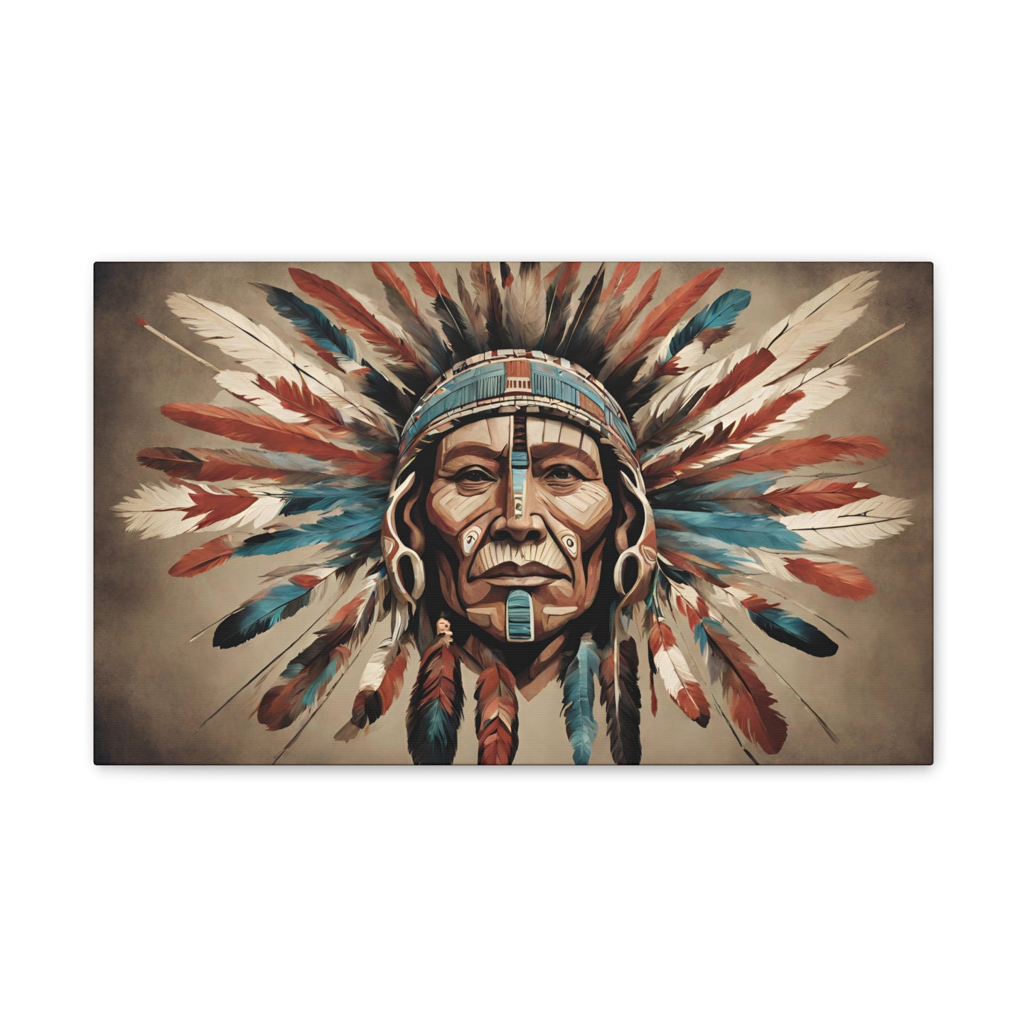 Native American Inspired War Chief Art on Stretched Canvas