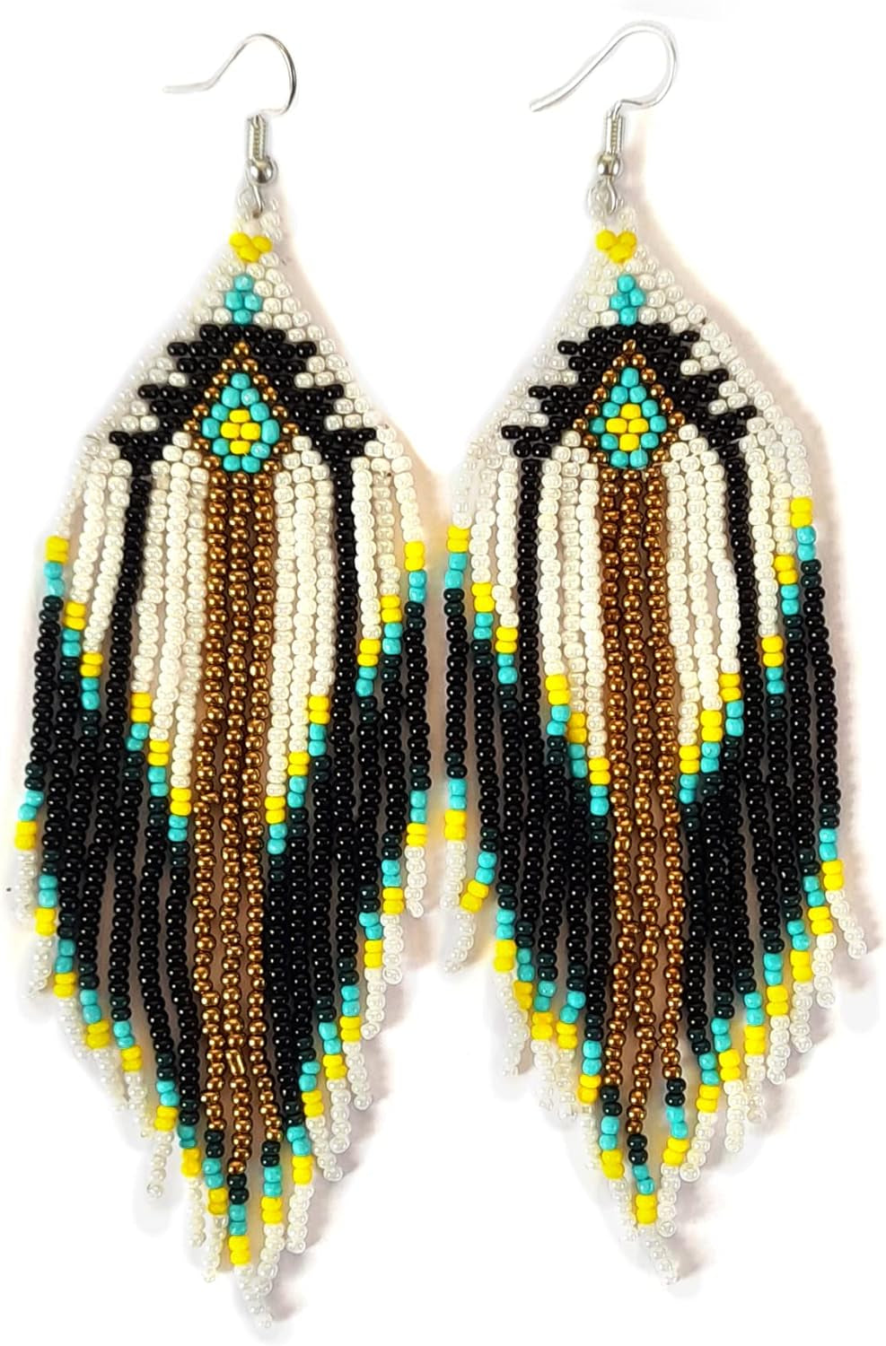 Native American Inspired Design Drop Shape Beaded Earrings