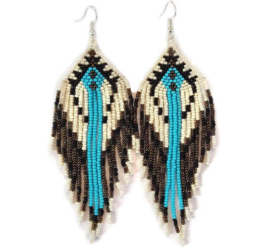 Native American Inspired Design Drop Shape Beaded Earrings