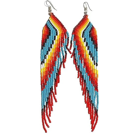 Native American Inspired Design Long Beaded Earrings